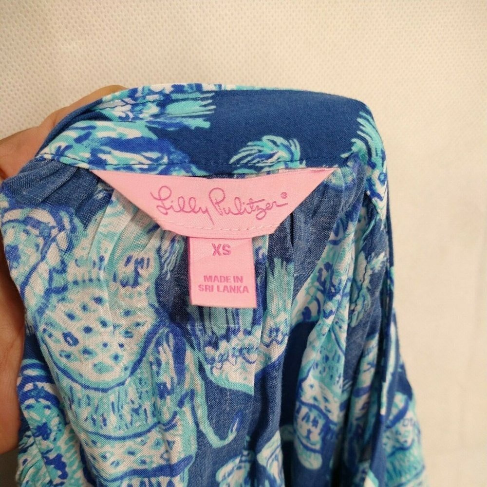 Lilly Pulitzer Martinique Joy Ride Top Blouse Blue - Picture 7 of 9